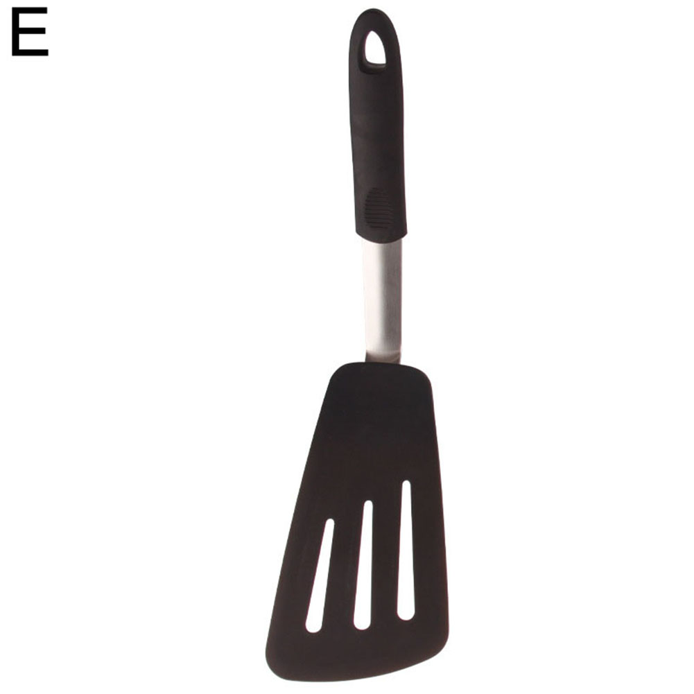 Silicone Kitchen Utensil Nonstick Cooking Utensils Spoon Soup Ladle Turner Pancakes Spatula Tong Cookware Baking Gadget: Black E