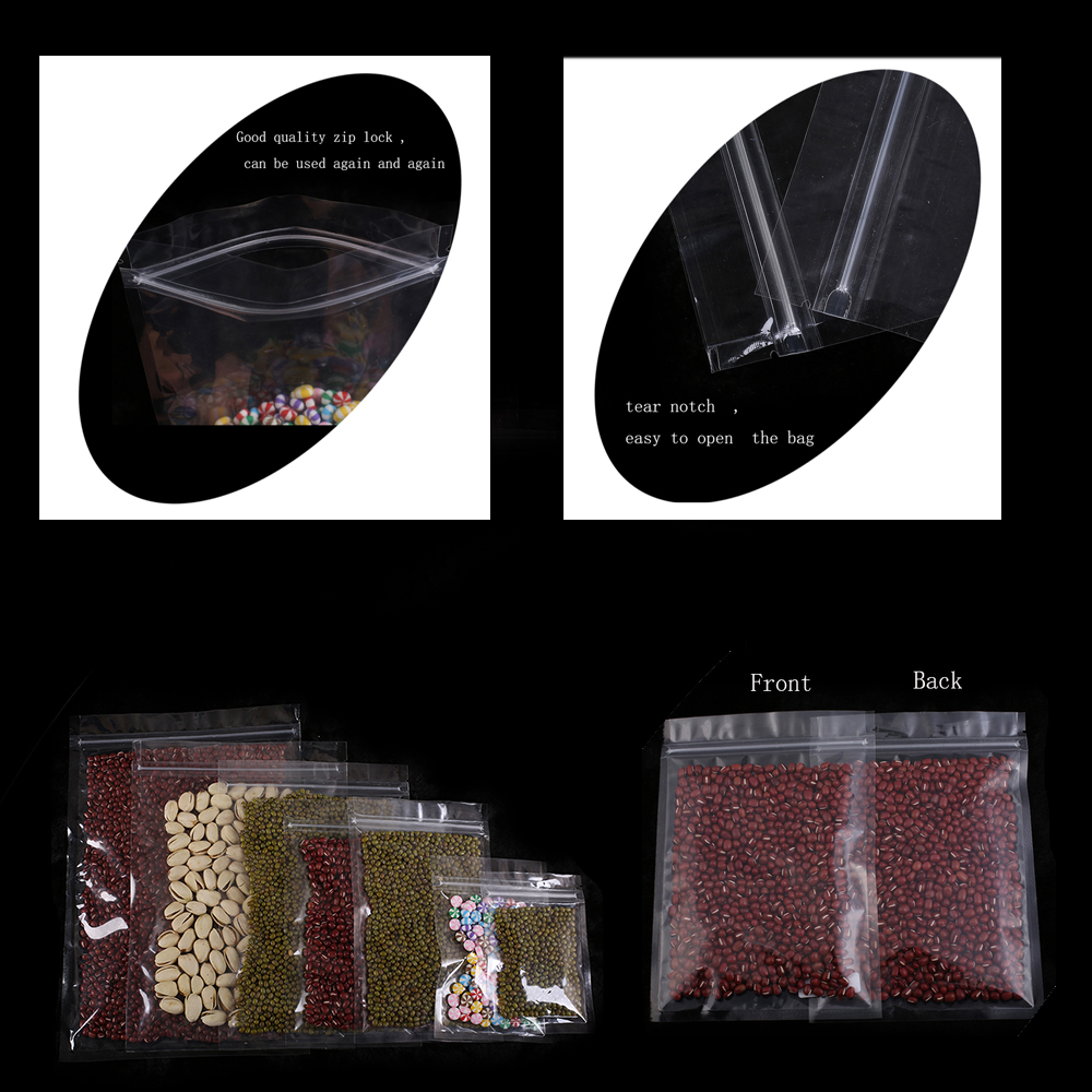 100 stuks transparante plastic zakjes met ritssluiting, herbruikbare hersluitbare plastic zakjes voor snoepjes, koekjes en gedroogd voedsel.