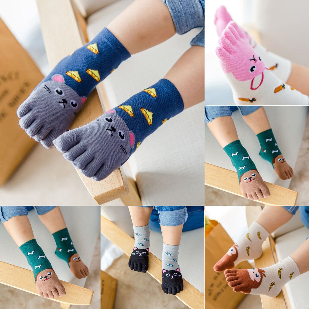 Infant Anti-slip Socken Mischung Lange Anti slip Weiche Kleinkind Warme Für Baumwolle Sock Infant Cartoon Tier Fünf Finger baumwolle Socken