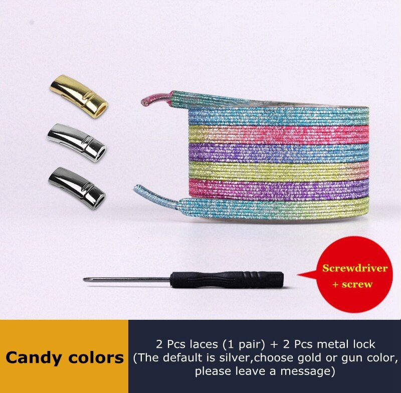 En elastisk uden binde snørebånd sneakers dovne snørebånd børn voksen sikkerhed hurtig flad snørebånd magnetisk metallås udendørs fritid: Slikfarver