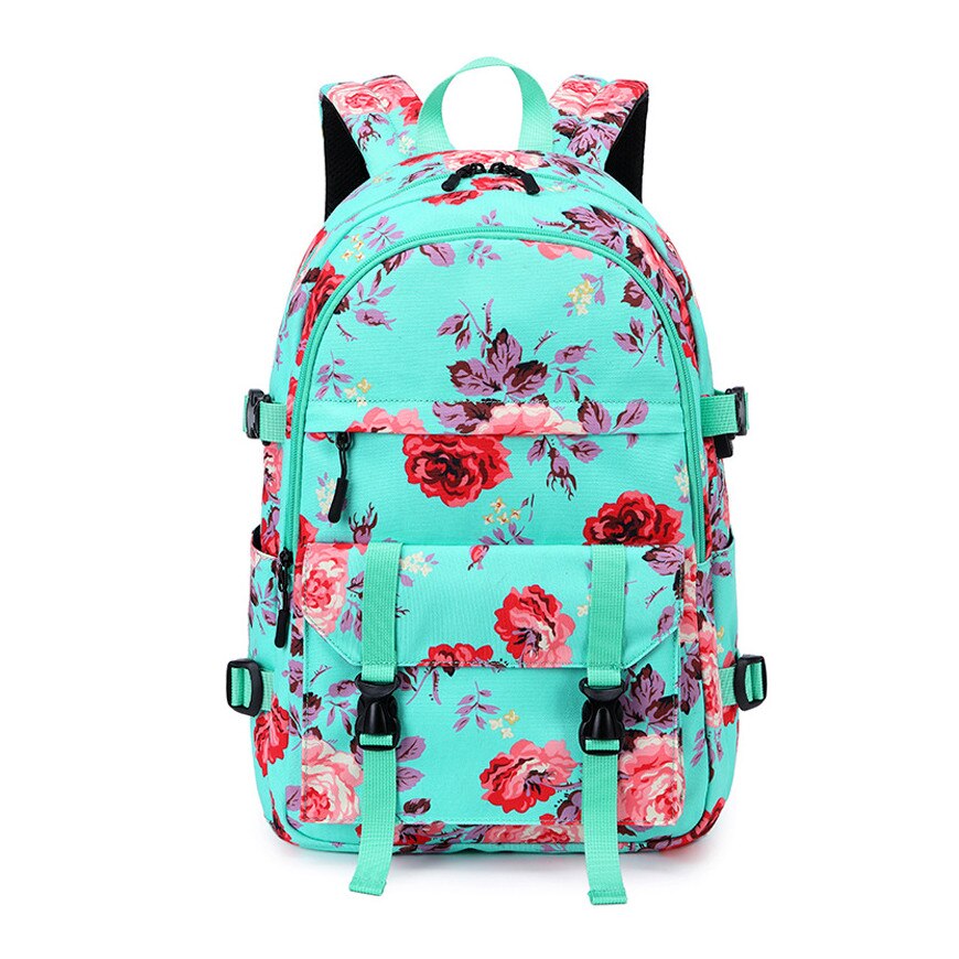 Okkid sacos de escola para meninas adolescentes à prova doxford água oxford floral mochila grande capacidade crianças bookbag high school estudante mochila: green