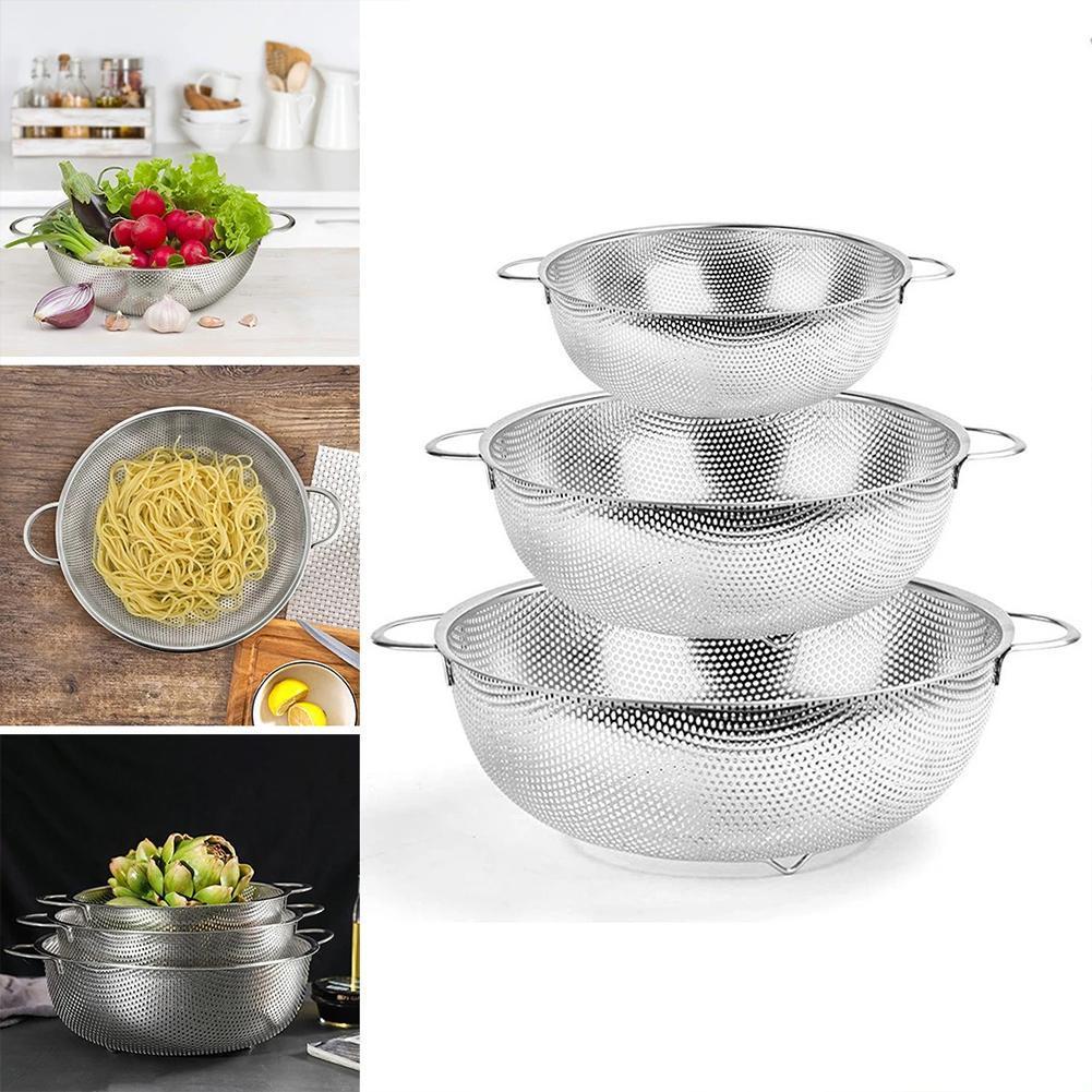 Steel Drain Basket Colander Fruit Rice Vegetable Washing Basket Strainer Drainer With Handle For Home Kitchen