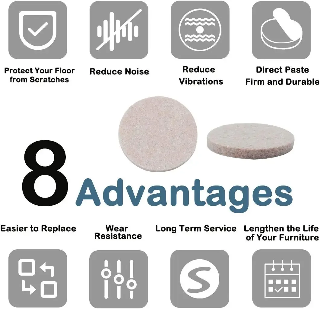 Felt Furniture Pad Round Chair Legs Anti Scratch Floor Protector Self-Adhesive Furniture Sliders for Hardwood Floors Table Couch