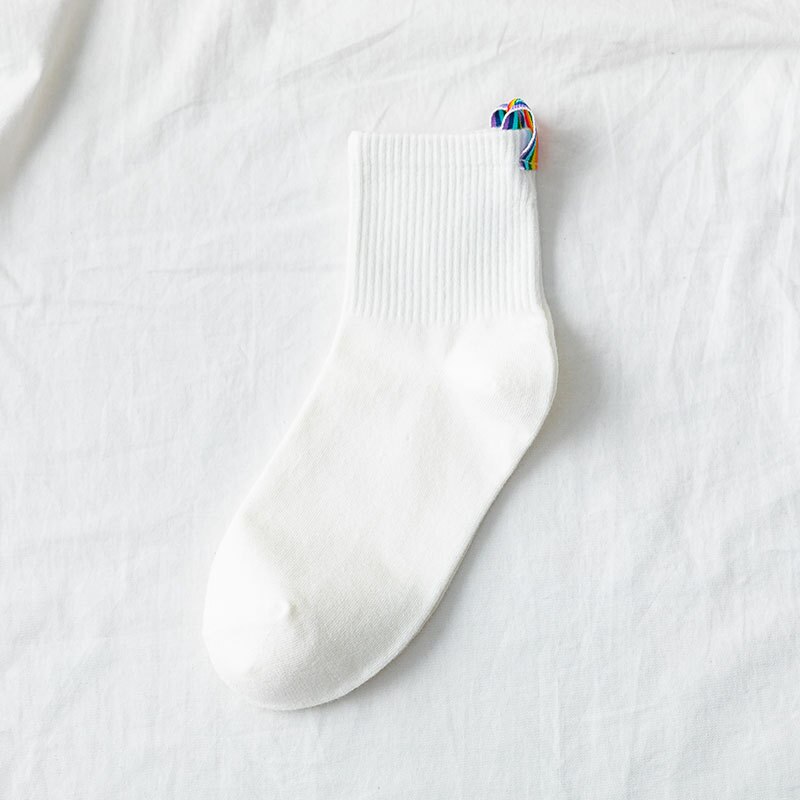 Harajuku damessokken dames calcetines witte regenboog lange sokken streetwear snoep effen kleur damessok kawaii skateboard: Wit