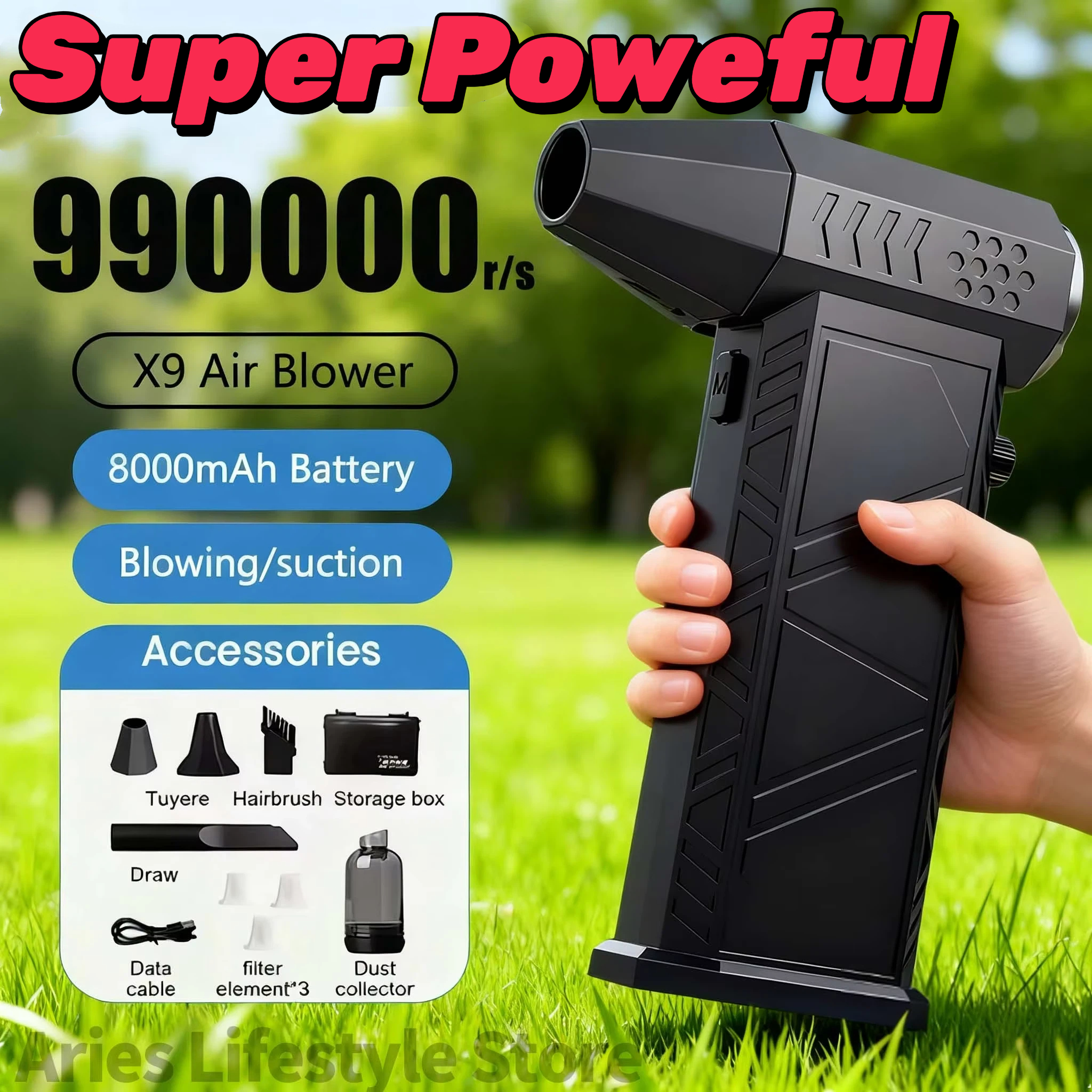 2-in-1 Violent Fan Air Blower And Vacuum Dust Cleaner Powerful 990000r/s Brushless Turbo Jet Blower Rechargeable Str