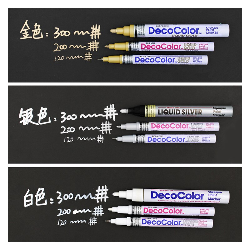 Marvy-Marcador de pintura opaco 120S & 300S, pluma metálica, papelería, color dorado/plateado/blanco, 0,7/1,0/2,0mm