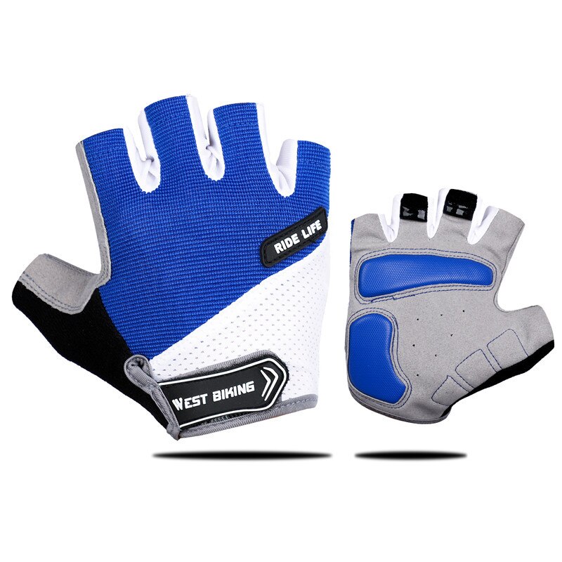 Fiets handschoenen fiets handschoenen fiets handschoenen antislip schokdempend ademend halve vinger korte sport handschoenen accessoires voor mannen vrouwen: Blauw / M