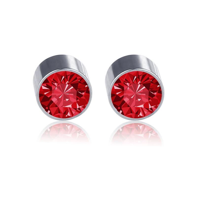 1 par kvinder mænd stærk magnetisk jern øreløse ingen piercing ørestikker rhinestone rustfrit stål magnet øreringe: Rød