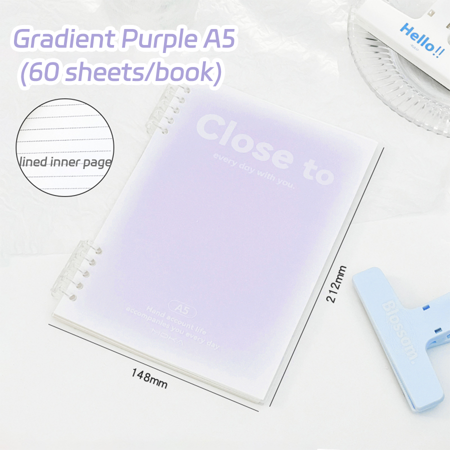 Loose-leaf Notebook Gradient Color Five-hole Detachable Lined Notepad A5/B5 Simple Ins Student Stationery School Office Supplies: PURPLE