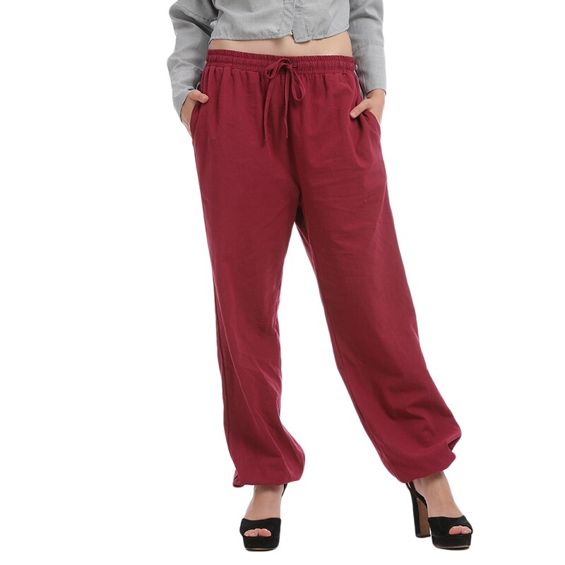 Miesten haaremihousut kesäiset roikkuvat puuvillahousut miesten housut plus kokoiset housut housut miesten lenkkeilijät jalkahousut: Viininpunainen / L