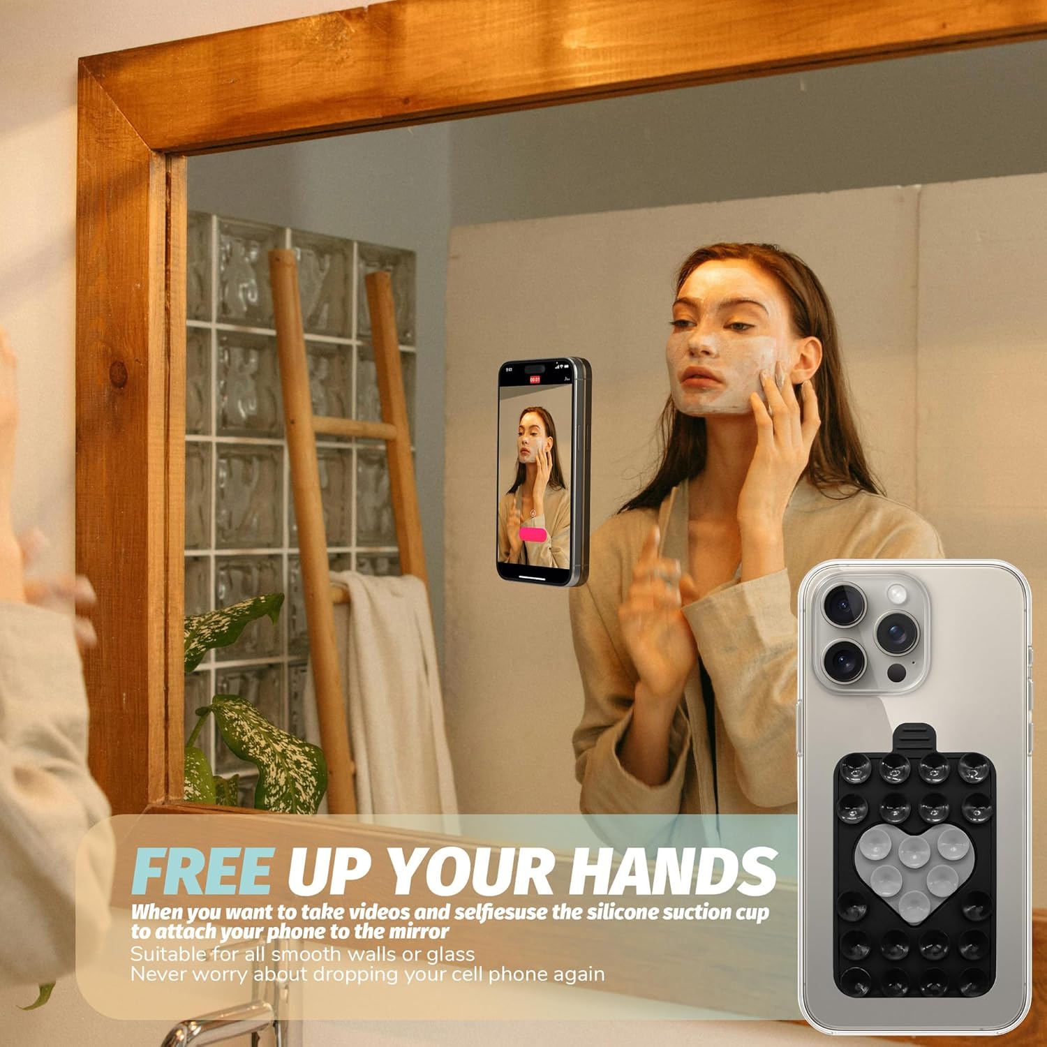 Support d'aspiration de téléphone Double face en forme de coeur, ventouse en Silicone polyvalente, étui de téléphone, poignée de téléphone collante