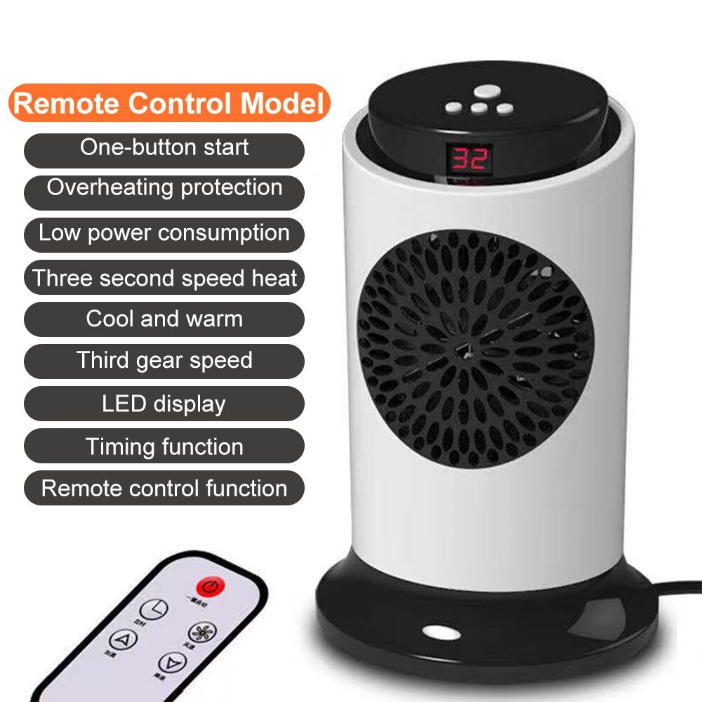 1000W LED Display Electric Fan Heater With Remote Control Energy Efficient 3 Speed Ajustable Timing Home Heating Warm Air Fan: Remote control