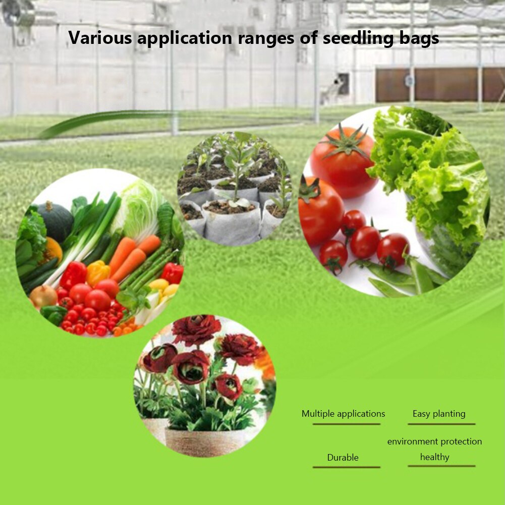 100Pcs Biodegradable Nursery Plant Grow Bags Non Woven Fabric Seedling Growing Planter Planting Pots Garden Flower Ventilate Bag