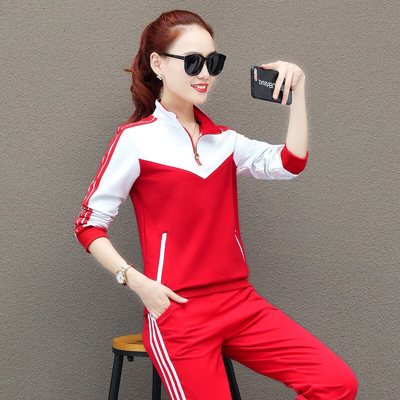 Ensemble de sport 4xl pièces pour femme, sweat-shirt ample en coton + pantalon de survêtement, tenue de jogging, de gym, d'entraînement, de course à pied, décontracté, survêtement: Rouge / 4xl