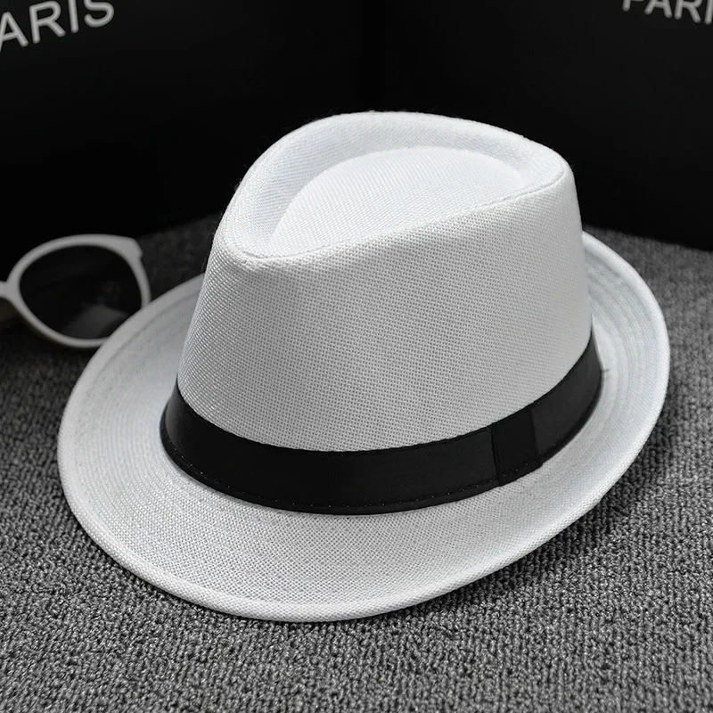 Zomer Fedora Hoed voor Mannen Modieuze Elegante Vintage Zwarte Vrouwen Wit Rode Rand Panama Top Jazz Strand Unisex Klassieke Cap: Beige