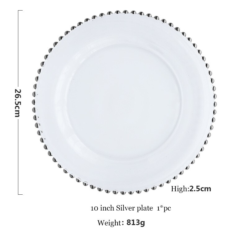 Elegent Glass Pearl Plate High-end Gold-plated Ceramics Disc Steak Salad Dish Wedding Banquet Dessert Pendulum Disc Saucer: 1pc silver