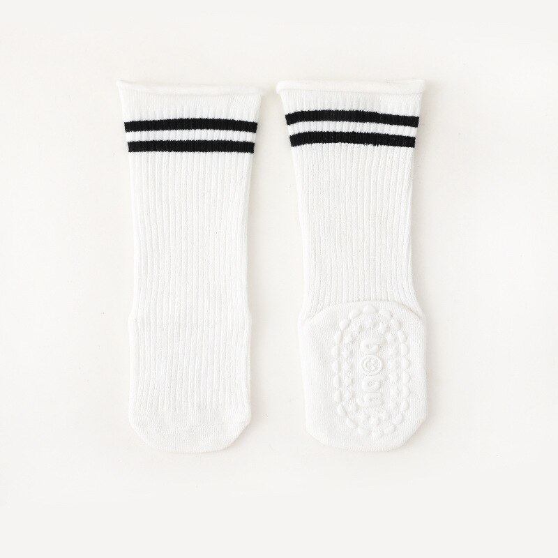 Calzini lunghi in cotone con suola antiscivolo inverno autunno tinta unita a righe 0-12 mesi calzini lunghi da bambina calzini da pavimento per interni: white