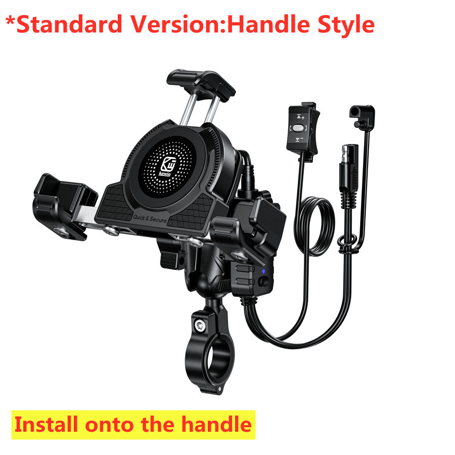 Soporte de teléfono para motocicleta, cargador inalámbrico, espejo para Moto, soporte móvil, carga rápida USB, soporte para manillar de teléfono móvil: Negro