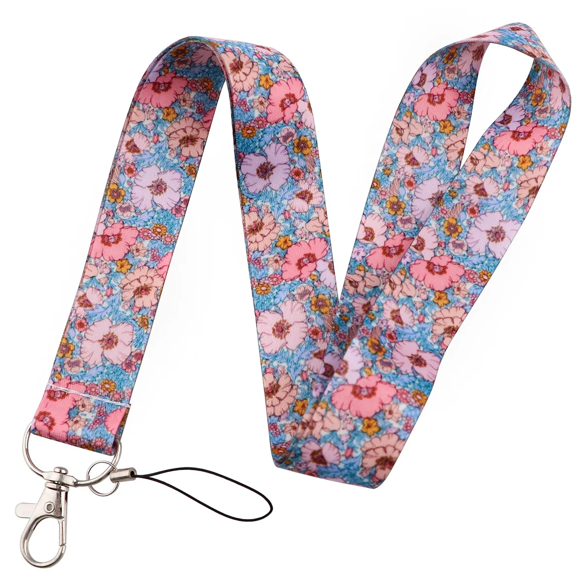 Beautiful Flowers Lanyards for Key Neck Strap For Card Badge Gym Keychain Key Holder DIY Hanging Rope Keycord Phone Accessories: Red / Pink