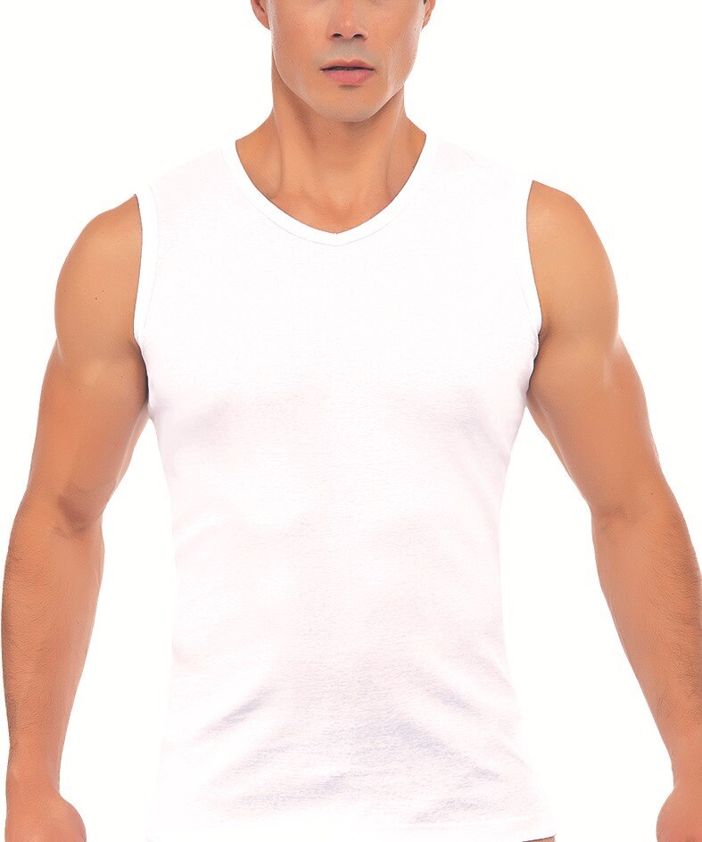 ATHLETE FANILLA V-NECK T-SHIRT RIBANA FABRIC ELESTAN COMBED COTTON WHITE V-NECK SPORT MEN'S ATHLETE TOP 3-PACK