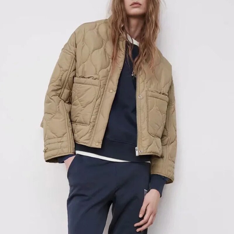 Jaqueta feminina casaco de inverno cáqui jaqueta feminina manga longa outwear sólido com zíper casaco streetwear casaco quente senhoras jaqueta preta