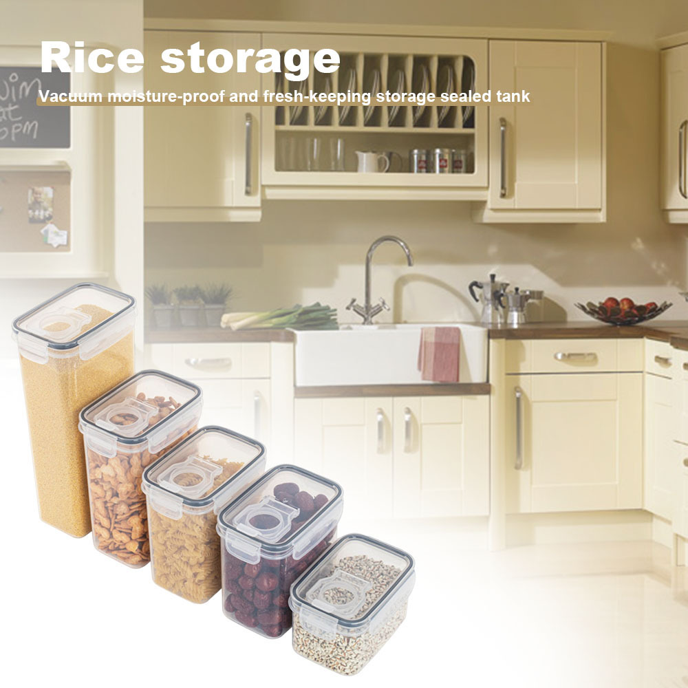 Transparent Rectangular Rice Bucket Sealed Dustproof Grain Storage Tank for Kitchen