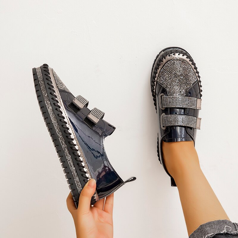 Dam strass casual daglig magic tape sneakers tjocka botten lazy casual dam skor strass kvinnliga platta skor
