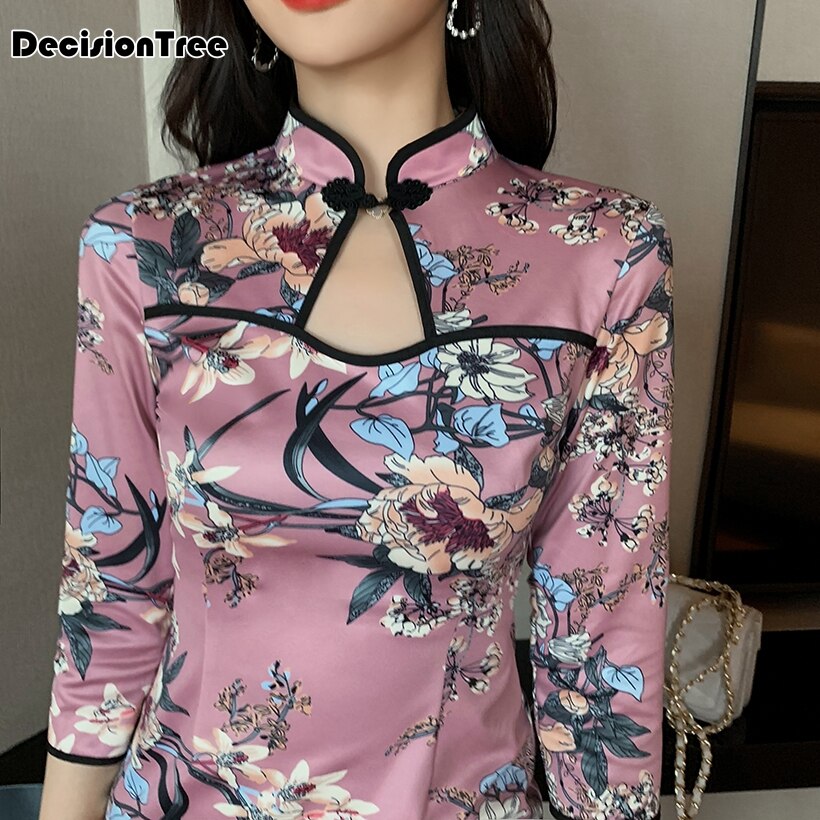 Chinese Jurk Hollow Out Side Split Elegante Jurk Bloemenprint Hoge Split Sexy Cheongsam Jurk Retro Verbeterd Qipao Kostuum
