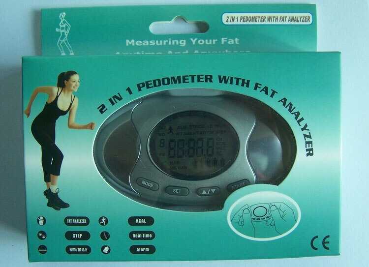 Podómetro con analizador de grasa 2 en 1, medidor de grasa corporal, contador de pasos, contador de distancia, reloj para contar calorías y alarma, medidor de grasa