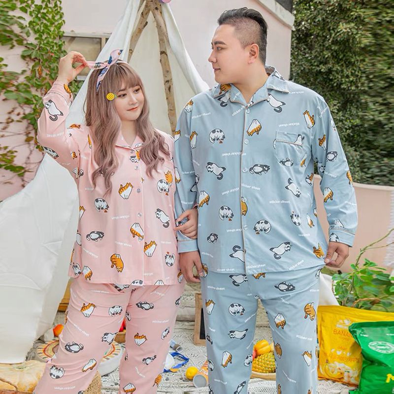 Pijama de algodón de gran tamaño para hombre, ropa de dormir de manga larga con estampado de dibujos animados, traje para el hogar, talla 6XL