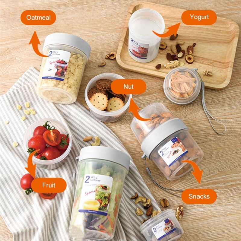 Botella de almacenamiento sellada de doble capa, contenedor de alimentos frescos de grado alimenticio, taza a prueba de fugas para desayuno, fruta, leche, Yogurt