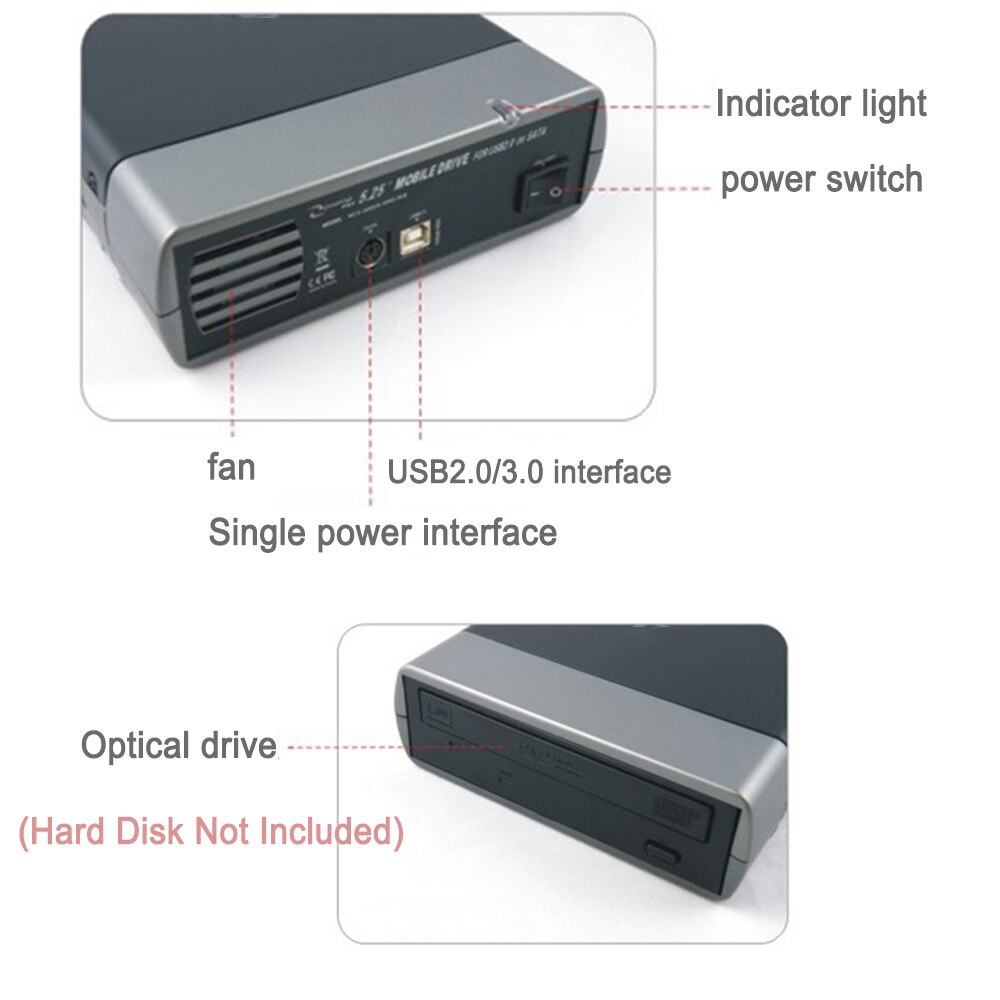 5.25 inch USB 2.0/USB 3.0 SATA External Optical Drive Case Enclosure Box Adapter For Windows XP For Mac PC