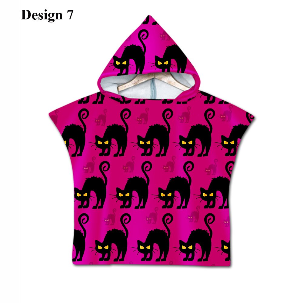 Gotisk cool halloween skræmmende kat skelet kranium baby børn børn hættehåndklæde pool bad strand poncho håndklæde kappe: Design 7