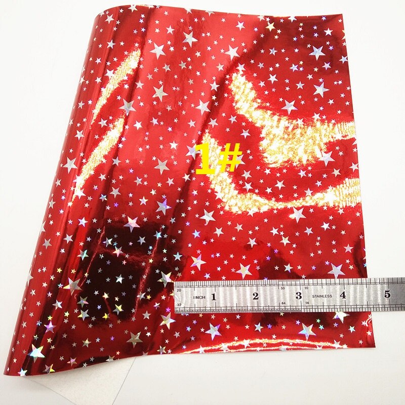Rood glitterleer, sterrenstrepen bedrukt glitterleer, imitatielakstof voor strik  a4 21 x 29cm twinkling ming  km168: 1