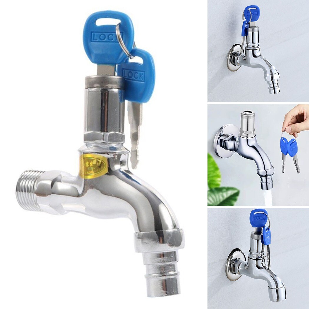 1Pc Anti-theft 1/2\" Thread Alloy Sink Tap With Key Lock Outdoor Faucet Lockable Outdoor Faucet Anti Theft Lockable Water Tap