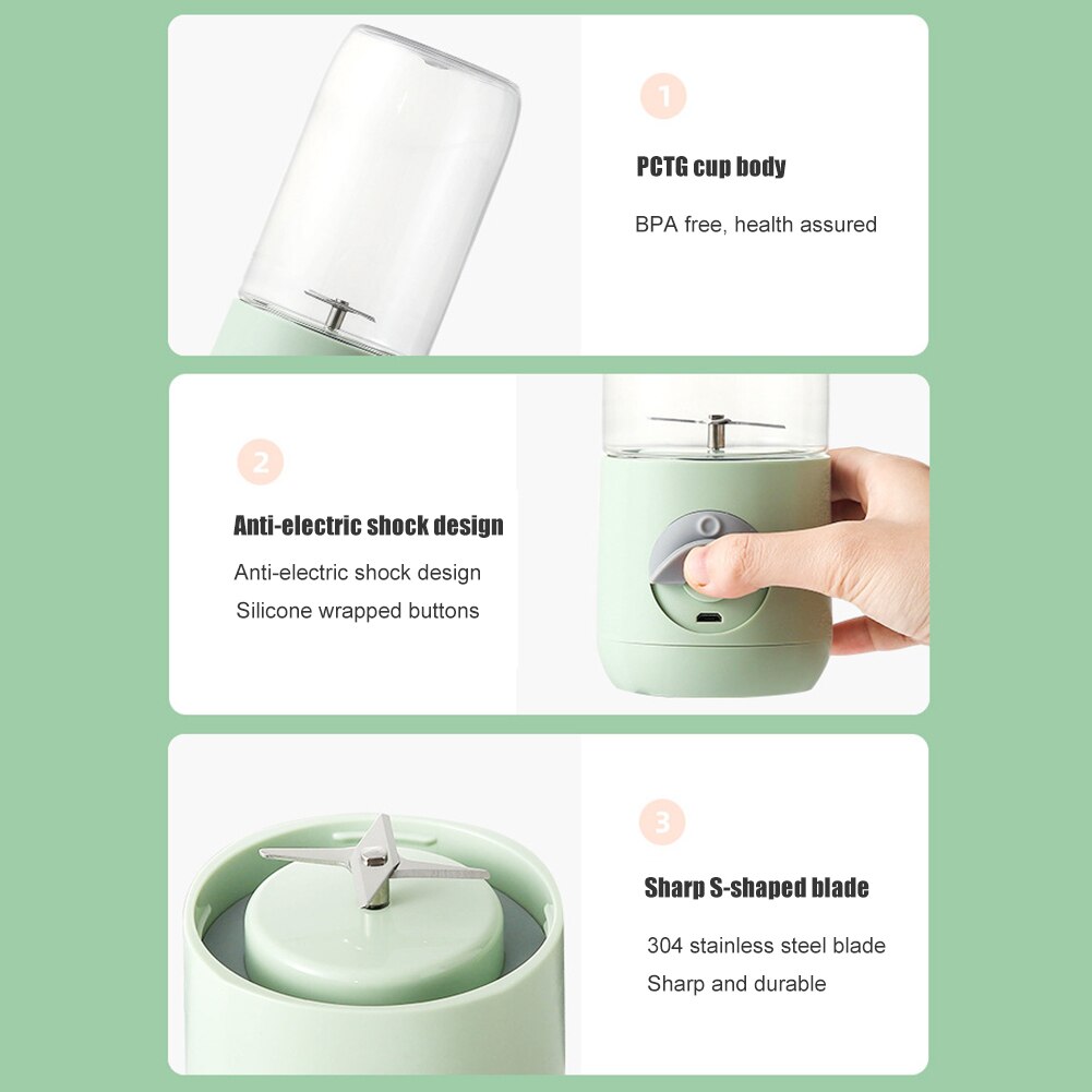 Electric USB Rechargeable Blender 500ml Mini Food Smoothie Processor Hand held Personal Fruit Squeezer Juicer 4/6 blades