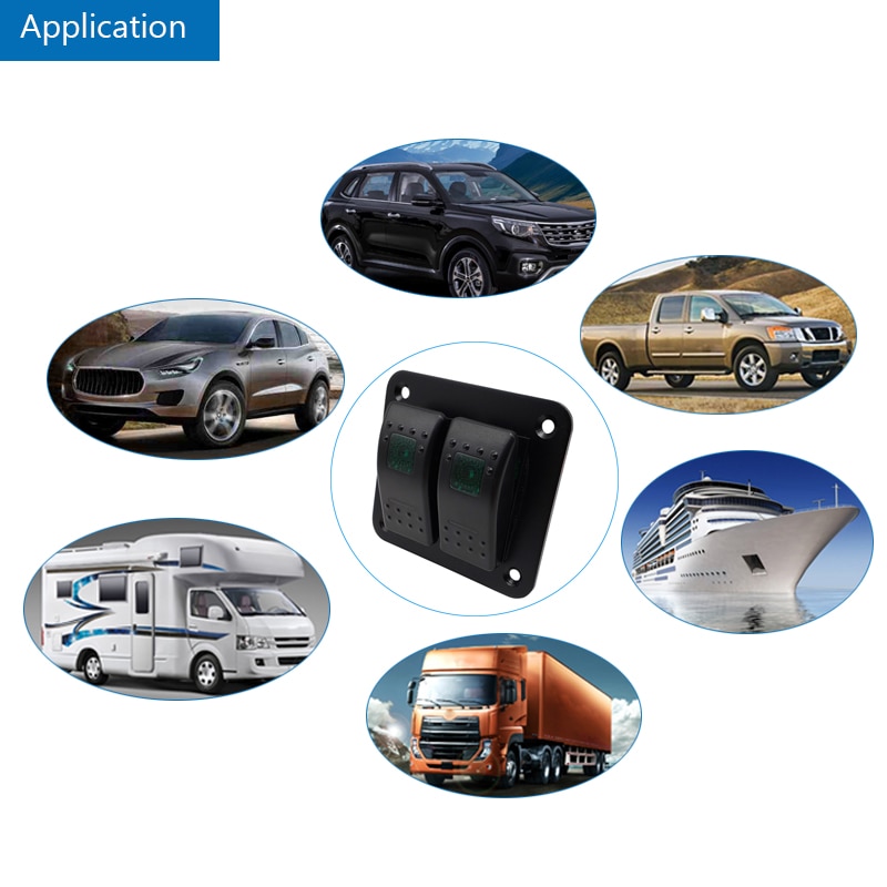 2 Gang Rocker Switch Panel 12-24V LED Waterproof Switch Panel Circuit Breaker for Car Marine Boat Camper Caravans Travel Trailer