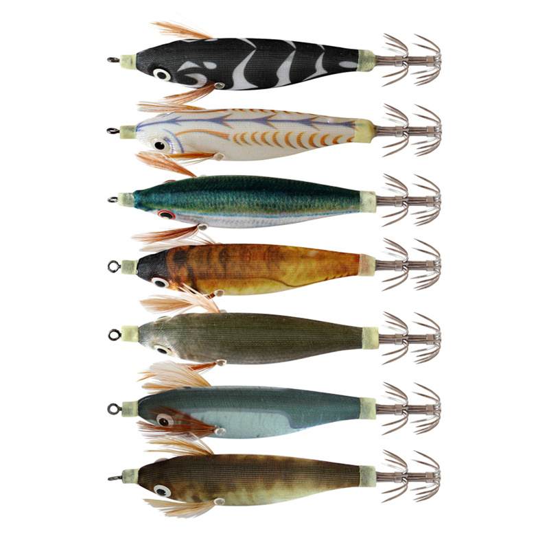Señuelo de pesca con anzuelo de calamar, 2 uds., luminoso, 10cm, 9g, señuelos de pulpo falsos artificiales, señuelos de camarón de madera, sepia, cebo duro, aparejos de anzuelos de mar