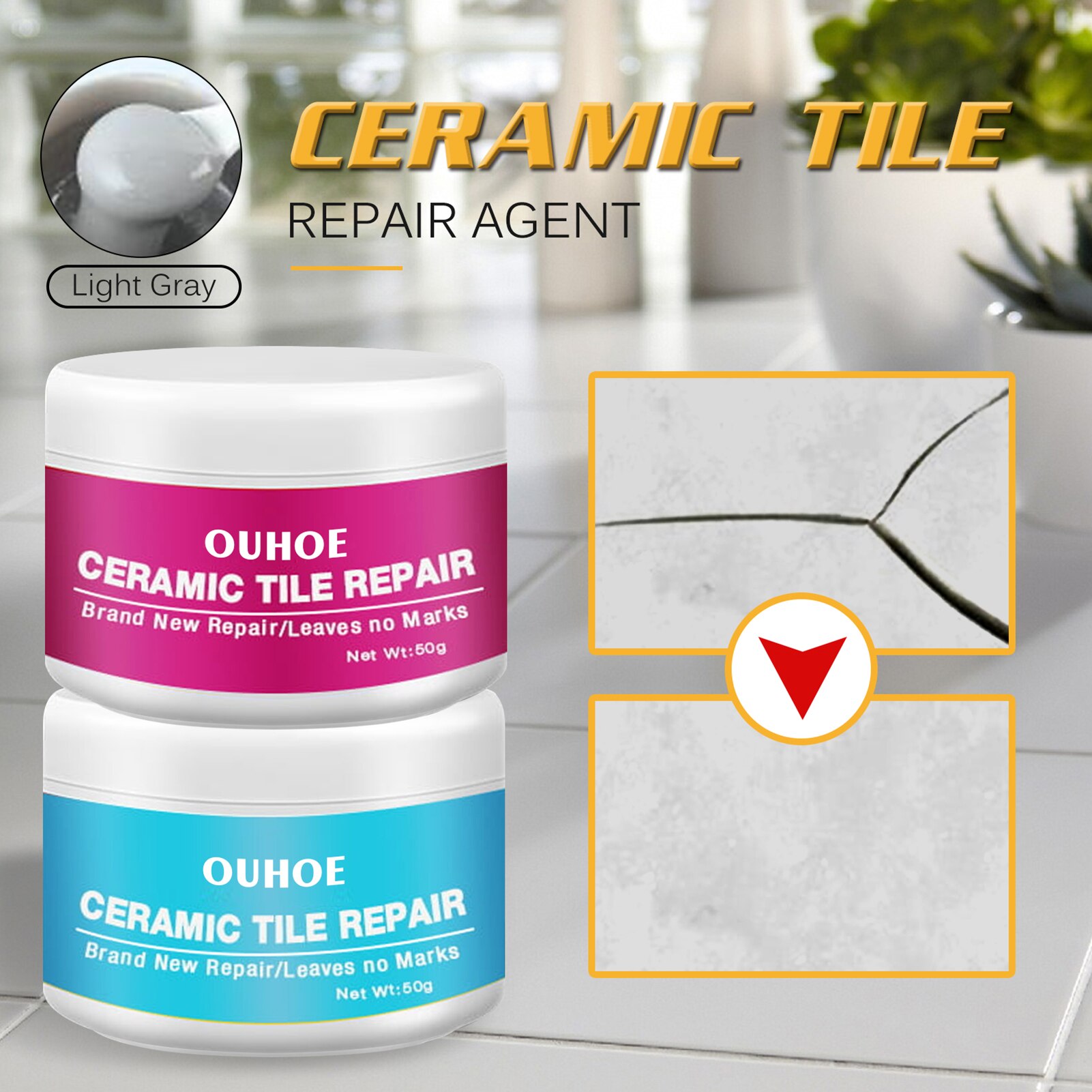 Ceramic Tile Repair Agent Ceramic Paste Floor Tile Adhesive Bathroom Closestool Marble Pit Glazed Fix Repair Paste: Light Gray
