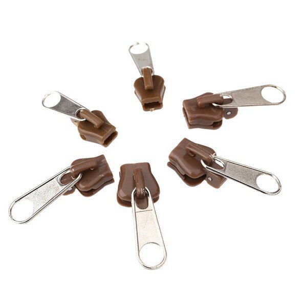 6Pcs Fix Rits Voor Naaien Universele Zip Puller Naaien Accessoires Vervanging Tool Doek Tas Schoen Rits Reparatie Kit S/M/L Maat: Brown