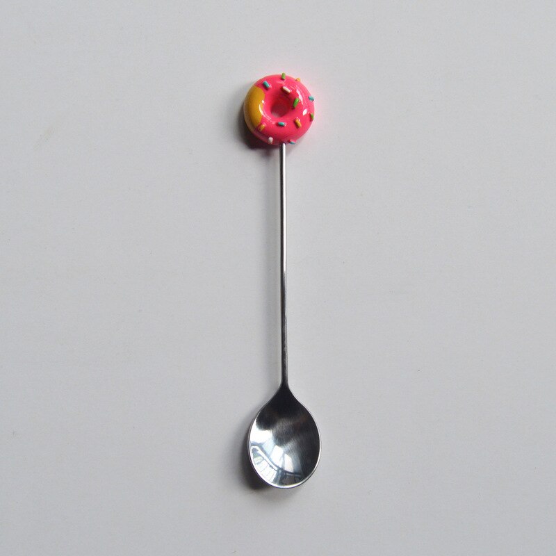 Cuillère à beignet en acier inoxydable, gâteau café Dessert thé glaces cuillères à remuer bonbons cuillère à thé mignonne de dessin animé 1 pièce: A