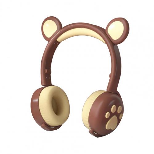 Écouteurs Bluetooth 5.0 multicolores, lumineux, pliables, forme d'ours, casque de jeu pour téléphone, tendance,: Marron