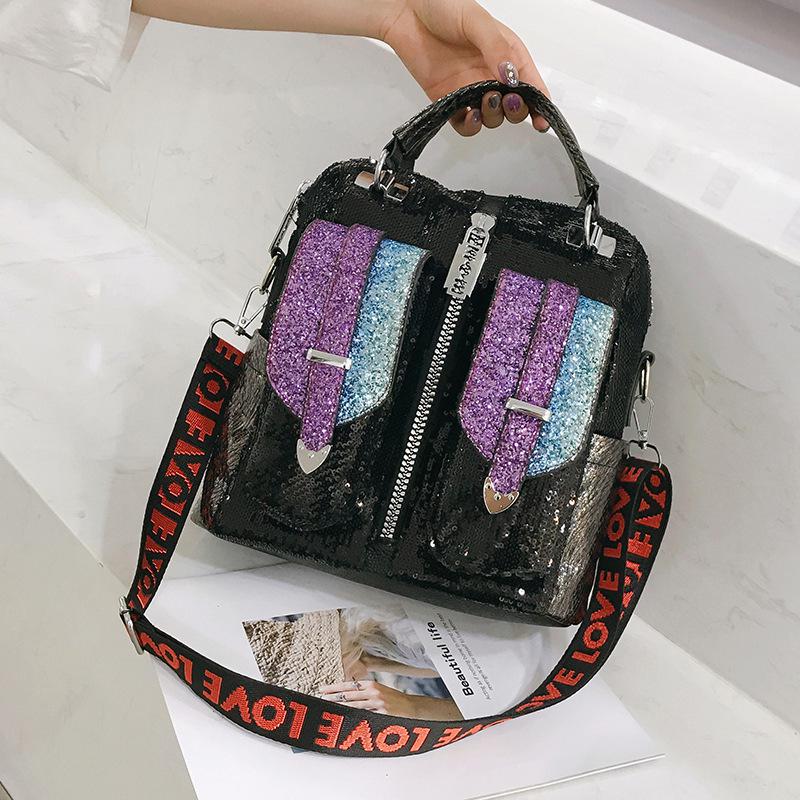 Draagbare Shining Pailletten Vrouwen Rugzak School Voor Meisje Reizen Grote Capaciteit Tassen Party Bags Glitter Rugzak Pu Rugzak: Black
