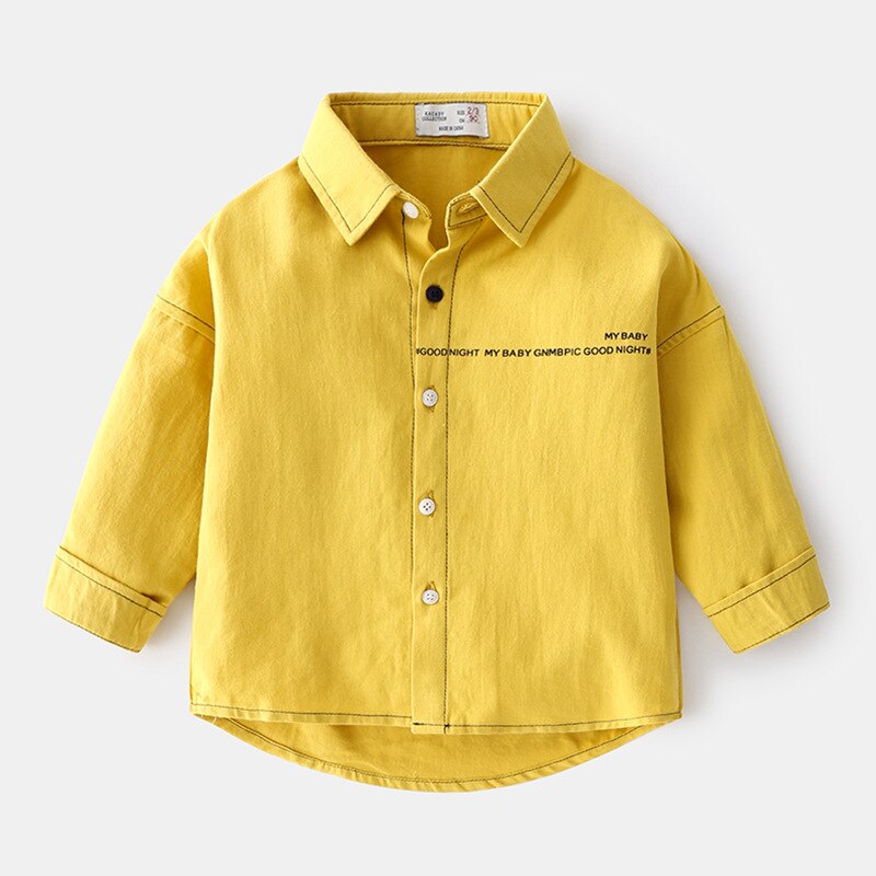 Chemise jaune à manches longues pour garçon, hauts d'extérieur, droit, en coton, à col rabattu, à la , automne et été: YELLOW / 130