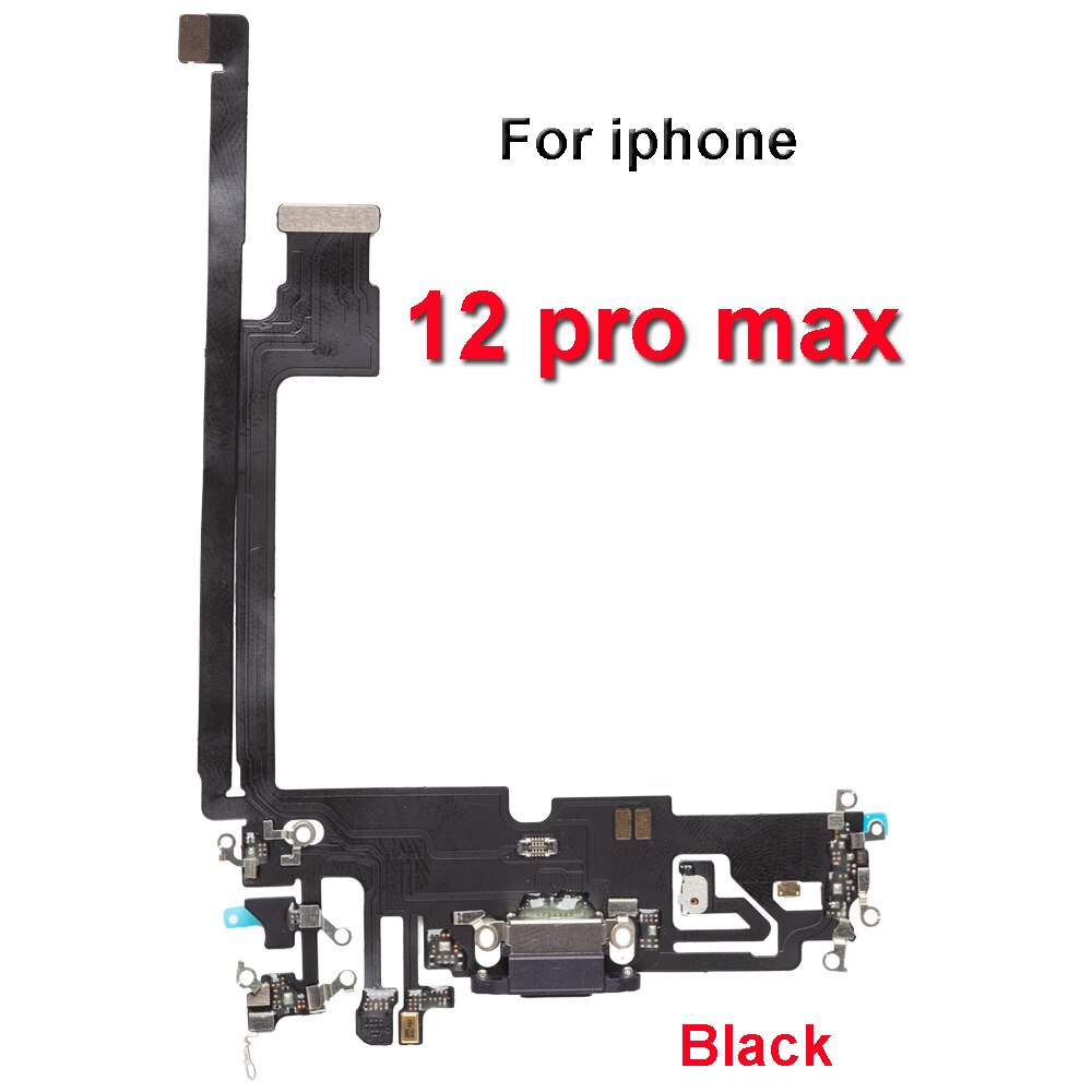 1pcs USB Charging Charger Port Flex Cable For iPhone 11 12 pro Max mini Dock Charger Connector With Microphone Flex Replacement: for 12promax black