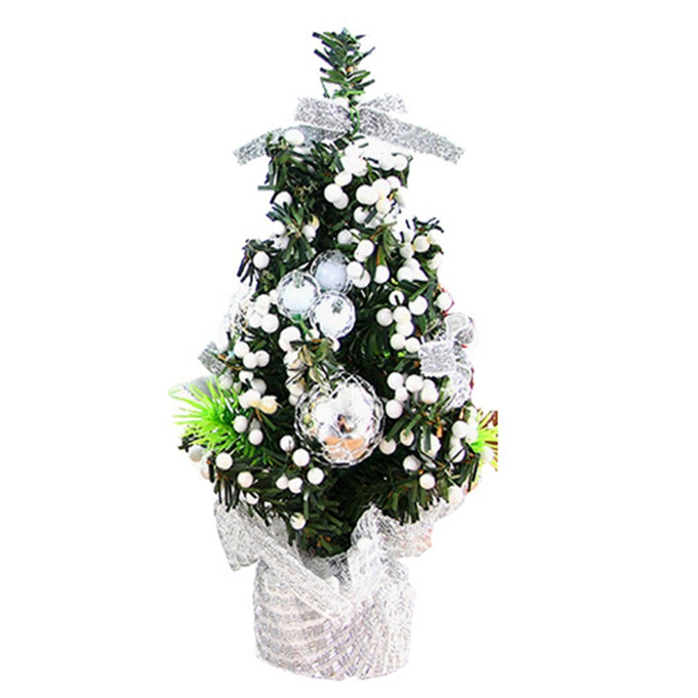 Mini árbol de Navidad Artificial de sobremesa con Lazo de cinta y adornos de bolas, decoraciones para el hogar y la Oficina: Silver