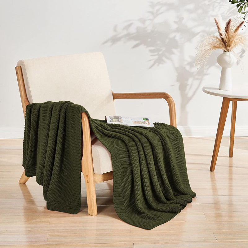 Inyahome-olivgrön pläd, mjuk, mysig kabelstickad filt för säng och soffa, dekorativa julplädar i lantlig stil