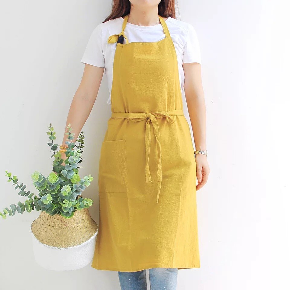 Katoen Linnen Keuken Schort Voor Vrouwen Mouwloze Bloem Winkel Coffeeshop Restaurant Werk Schort Koken Bbq Bakken Bib Schorten: yellow