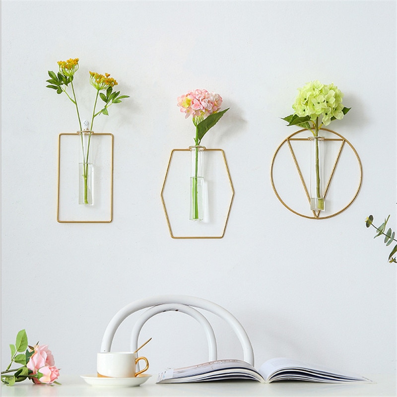 Muur Opknoping Glazen Reageerbuis Vaas Helder Hydrocultuur Pot Container Bloem Fles Shop Home Decoratie Ornament Gratis Punch