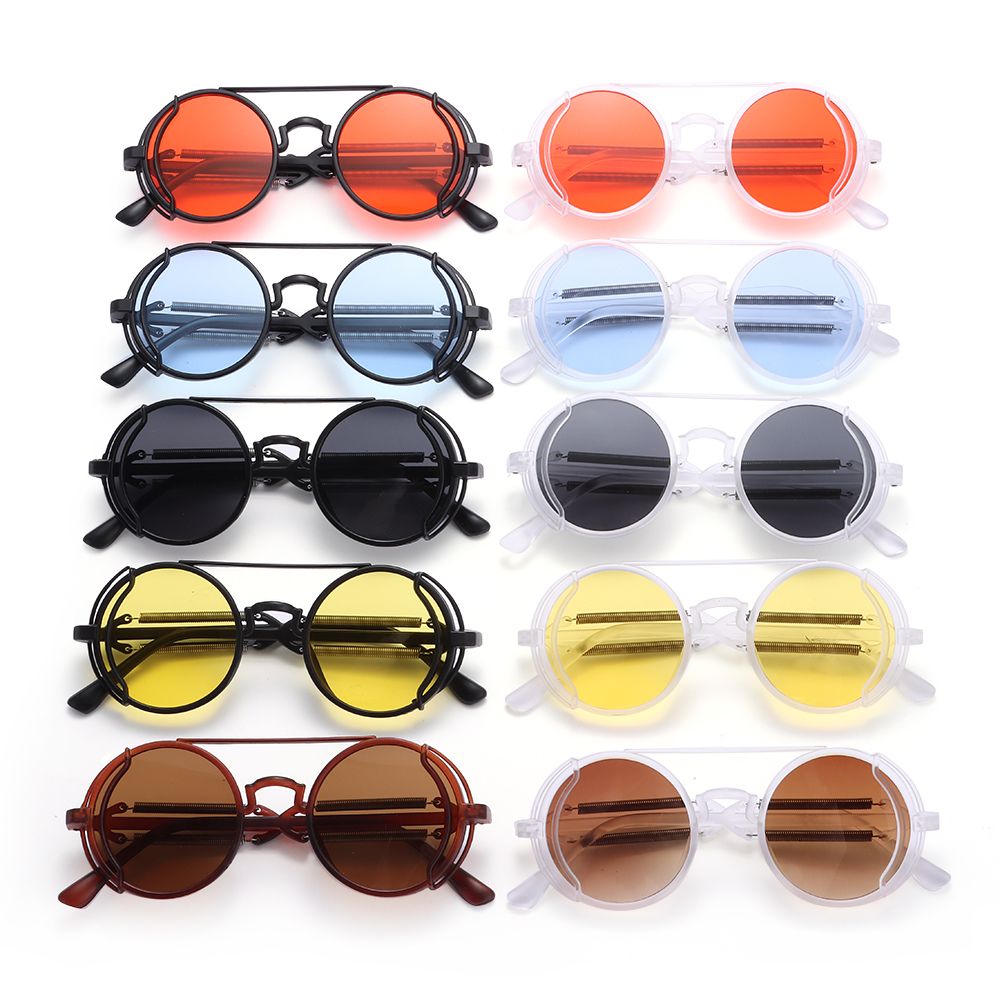Gafas de sol Punk Steampunk, lentes de sol de doble patilla de primavera, redondas, a la , estilo gótico, protección UV400